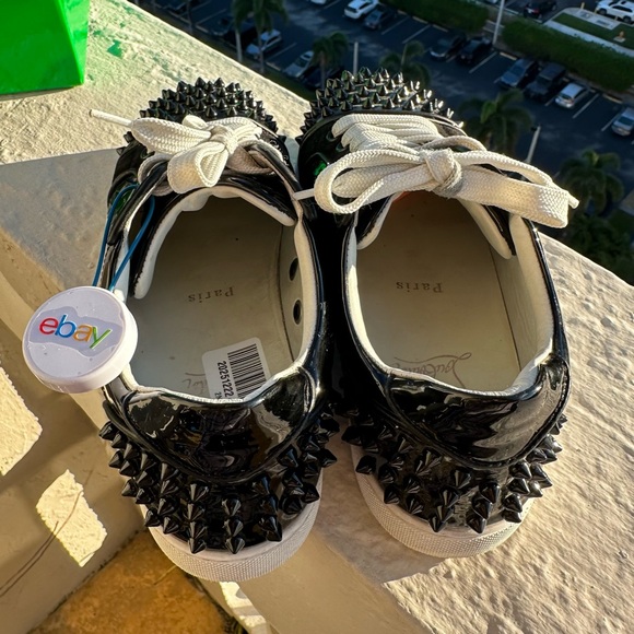 Christian Louboutin Viera 2 Black Croc Embossed Spike Stud Sneakers EU 38 Auth - Picture 4 of 9